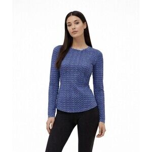 L.L.Bean Blue Chevron Performance Top Womens M Long Sleeve UPF 50 Active Casual